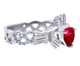 White Gold Diamond Claddagh Ring 0.40 Carats with Garnet Stone