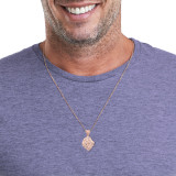 Rose Gold Diamond Cut Lion Head Pendant Necklace On Male Model