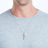 Silver Saint Jude Patron Saint of Hope Cross Pendant Necklace on male model