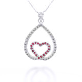 White Gold Diamond & Ruby Teardrop Infinity Heart Pendant Necklace