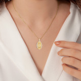 Gold Oval Sacred Heart Of Jesus Medallion Victorian Frame Pendant Necklace On Model
