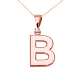 Rose Gold Diamond Solitaire Letter "A-Z" Initial High Polish Milgrain Pendant Necklace