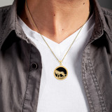 Yellow Gold Black Onyx Lion King Of The Jungle Diamond Cut Pendant Necklace on Male Model