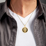Yellow Gold Black Onyx Lion Head King Of The Jungle Pendant Necklace on Male Model