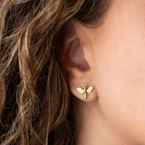 14K Yellow Gold Dragonfly Stud Earrings on female model