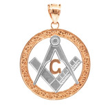 Two-Tone Rose Gold Freemason Round Masonic Bail Pendant 1.2" Two-Tone Rose Gold Freemason Round Masonic Bail Pendant 1.2"
