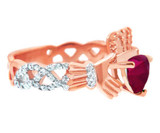 Rose Gold 0.4 Ct. Diamond Band Claddagh Ring With 1.10 Ct. Ruby Center Stone