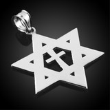 925 Sterling Silver  High Polished Star of David with Cross Pendant