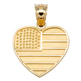Yellow Gold American Flag Heart Charm Pendant Necklace