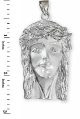 925 Sterling Silver Iced-out Jesus Face CZ Pendant (L)
