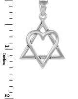 White Gold Star of David Heart Large Pendant (1.4")