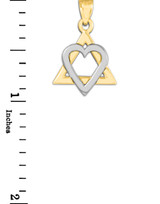 Two-tone Gold Star of David Heart Charm Pendant (0.9")