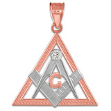 Two-Tone Rose Gold Freemason Square & Compass CZ Eye Of Providence Triangle Pendant
