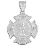 White Gold Firefighter Fire Rescue Badge Pendant