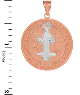 Solid Rose Gold St. Benedict Coin Medallion Pendant (L)
