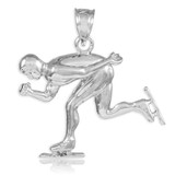 White Gold Ice Skating/Speed Skater Charm Sports Pendant Necklace