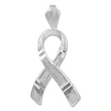 White Gold Awareness Ribbon 3D Charm Pendant Necklace White Gold Awareness Ribbon 3D Charm Pendant Necklace