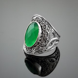 Green Agate Silver Celtic Ring