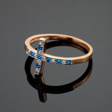 Rose Gold Diamond Sideways Cross Ring with Sapphire