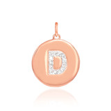 14k Rose Gold Letter "D" Initial Diamond Disc Pendant Necklace