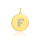 Gold Letter "F" Initial Diamond Disc Pendant Necklace