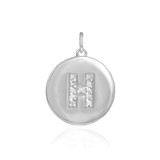 White Gold Letter "H" Initial Diamond Disc Pendant Necklace