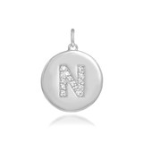 White Gold Letter "N" Initial Diamond Disc Pendant Necklace