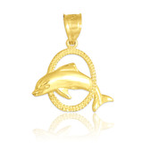 Gold Hoop Jumping Dolphin Charm Pendant Necklace