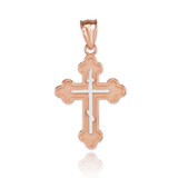 Two-Tone Rose Gold Eastern Orthodox Cross Charm Necklace