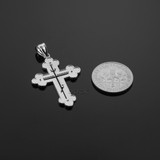 White Gold Eastern Orthodox Diamond Cross Pendant Necklace