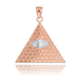 Two-Tone Rose Gold Egyptian Pyramid with All-Seeing Eye of Horus Pendant Necklace