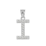 White Gold Letter "I" Initial Diamond Monogram Pendant Necklace