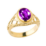 Yellow Gold Celtic Lady's CZ Birthstone Ring