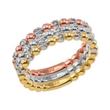 Two-Tone Gold Ball Chain Stackable Ring with Diamonds Two-Tone Gold Ball Chain Stackable Ring with Diamonds
