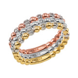 Two-Tone Rose Gold Ball Chain Stackable Ring with Diamonds