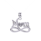 White Gold Infinity "MOM" Heart with Diamond Pendant Necklace