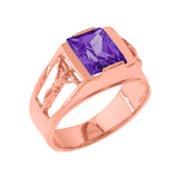 Rose Gold Crucifix Cross Aquamarine Gemstone Men's Ring Rose Gold Crucifix Cross Aquamarine Gemstone Men's Ring