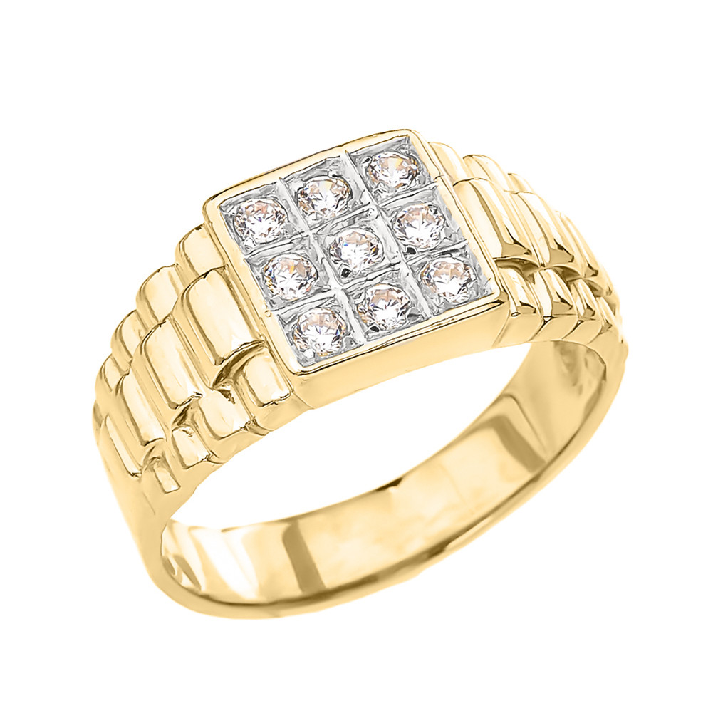 Yellow Gold Diamond Men's Ring With Watch Band Design