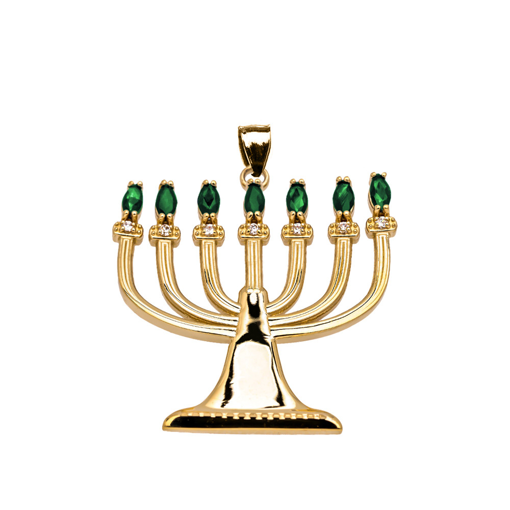 Diamond Holy Temple Menorah Pendant Necklace in Gold Yellow/Rose/White