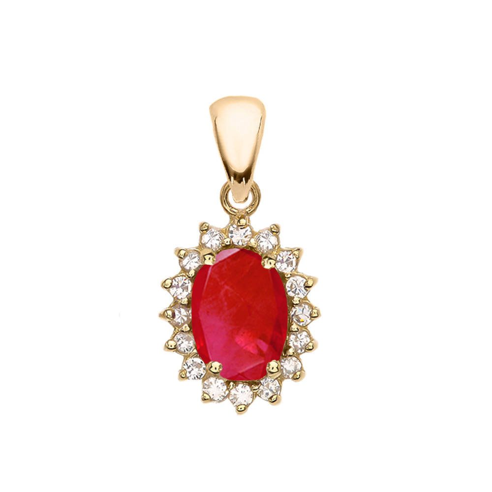 Gold Ruby Crown Pendant Necklace with Diamonds