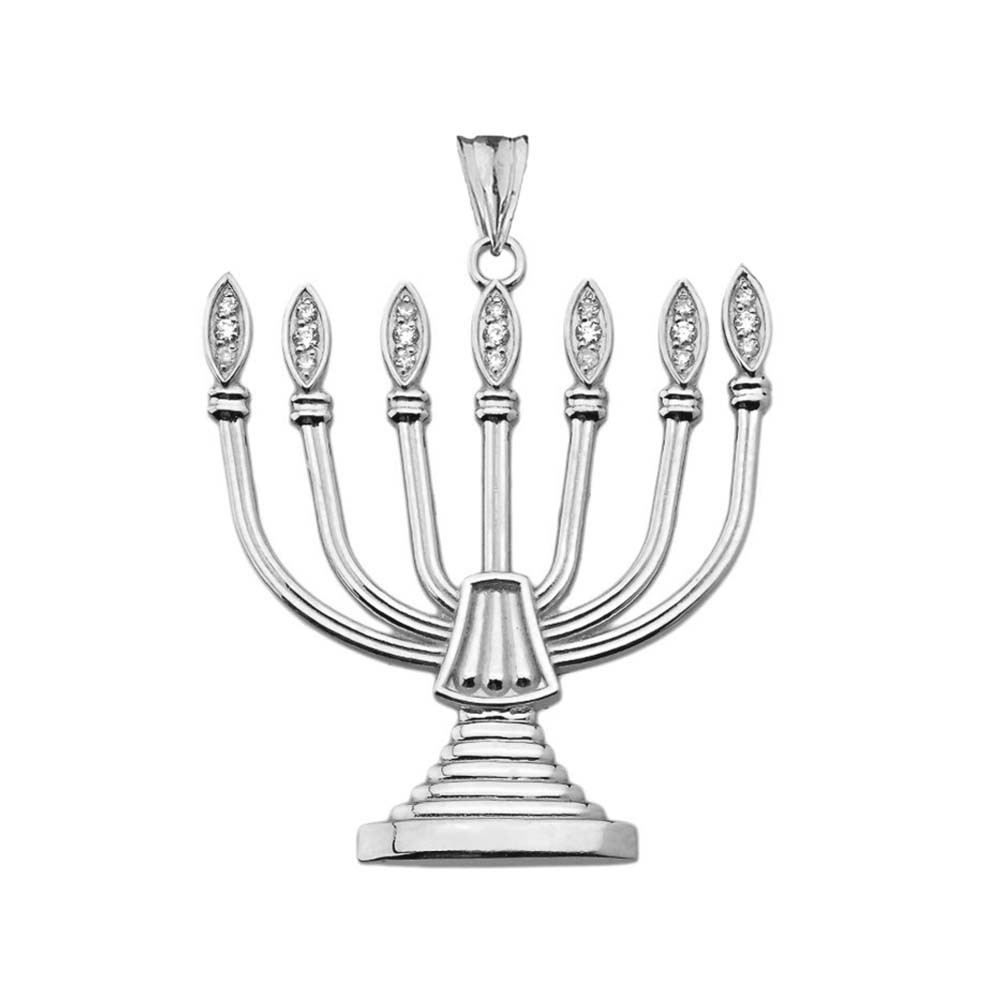 Diamond Holy Temple Menorah Pendant Necklace in Gold Yellow/Rose/White