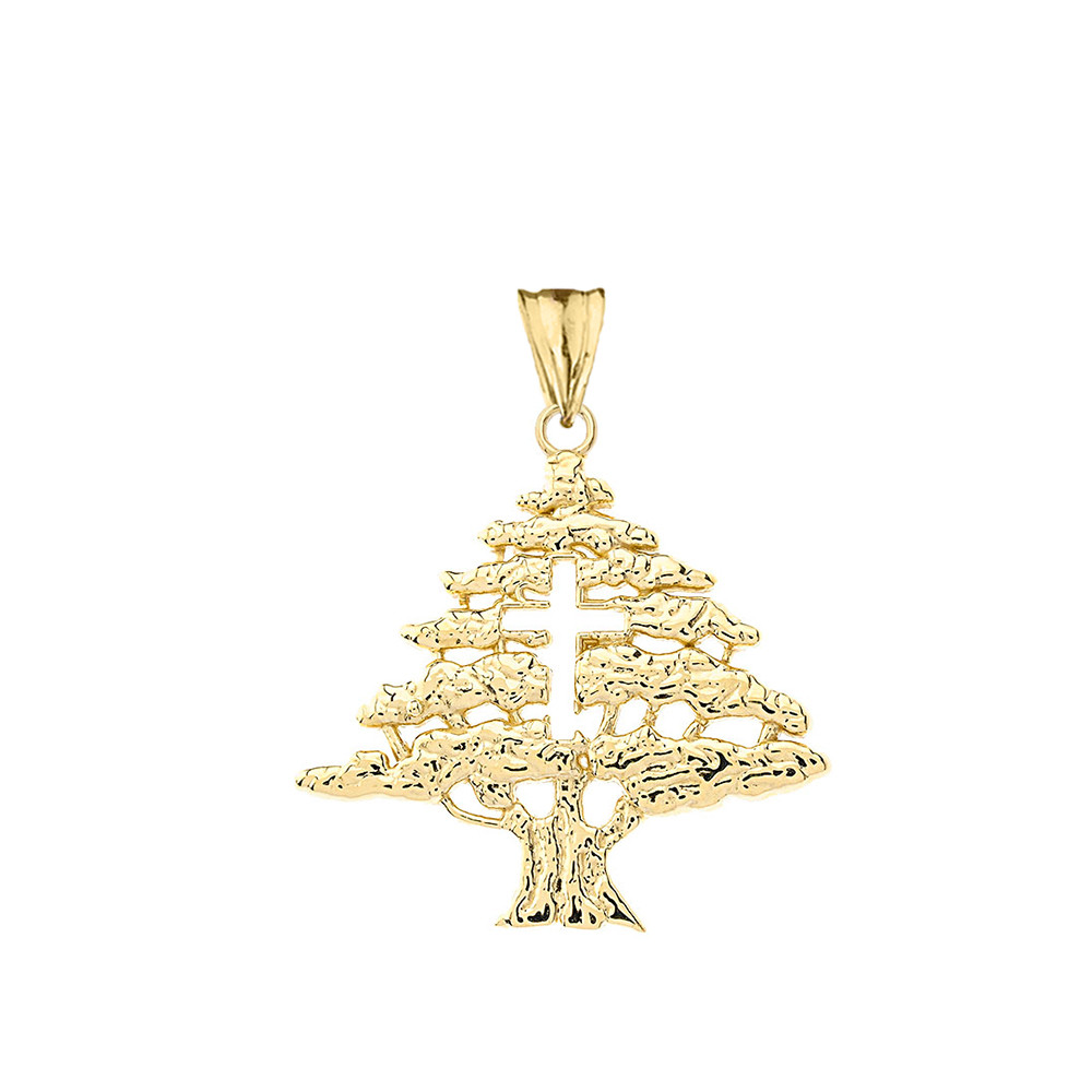 Yellow Gold Lebanese Cedar Tree Pendant Necklace