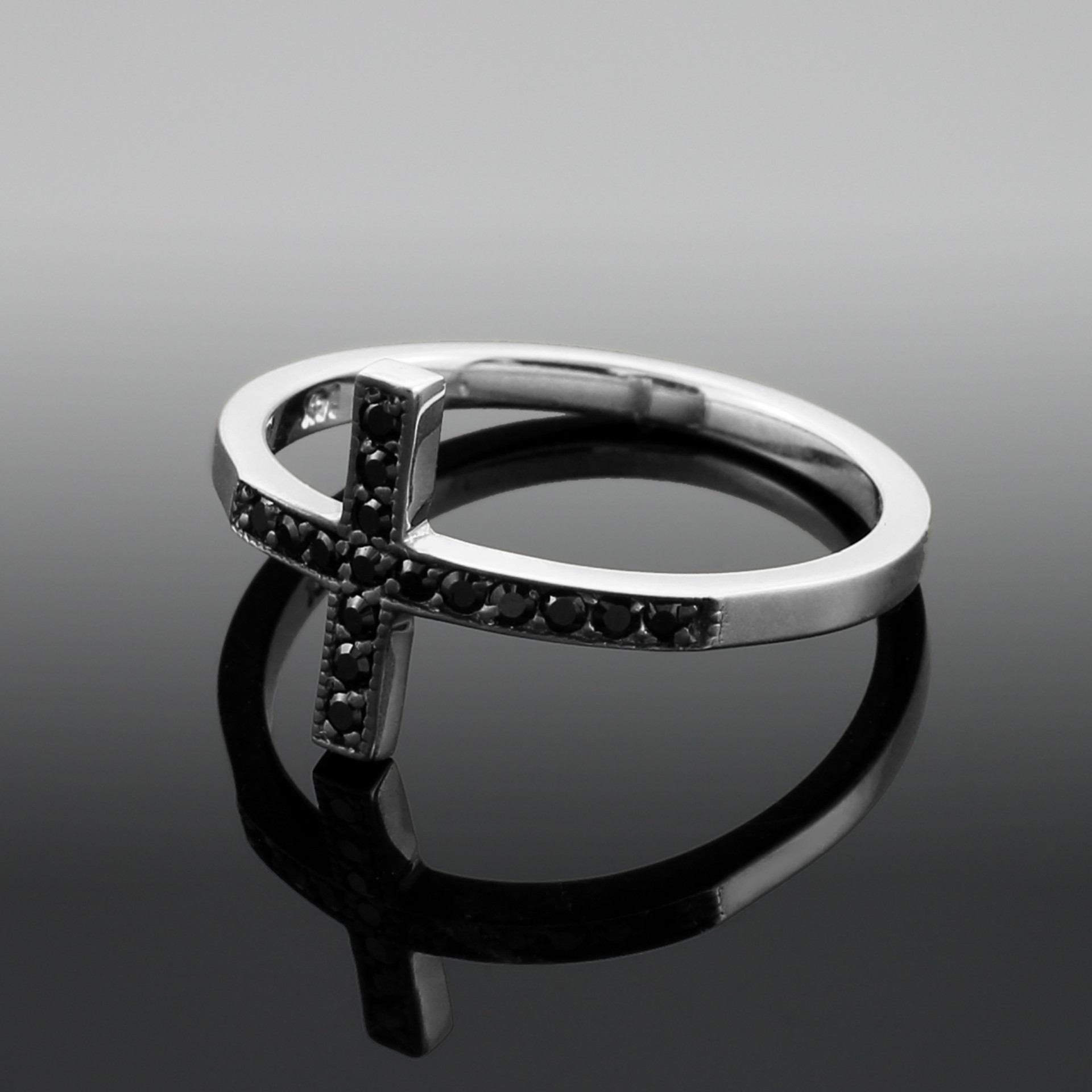 White Gold Diamond Pave Sideways Cross Ring