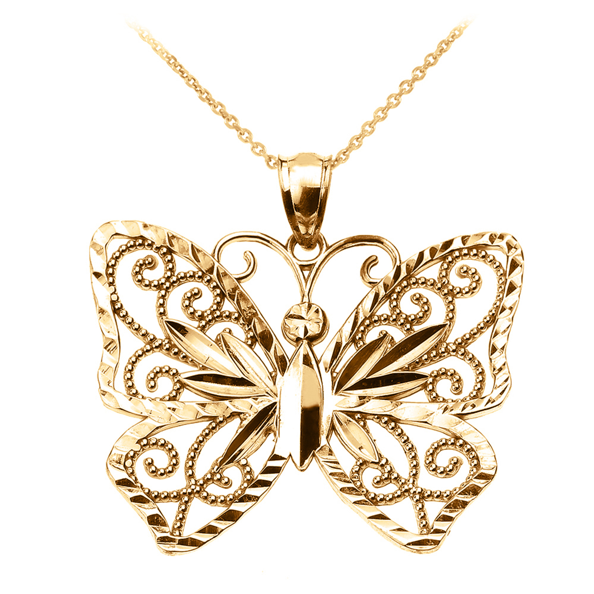 Yellow Gold 0.36 CTW Butterfly Pendant Necklace | Lee Michaels Fine Jewelry