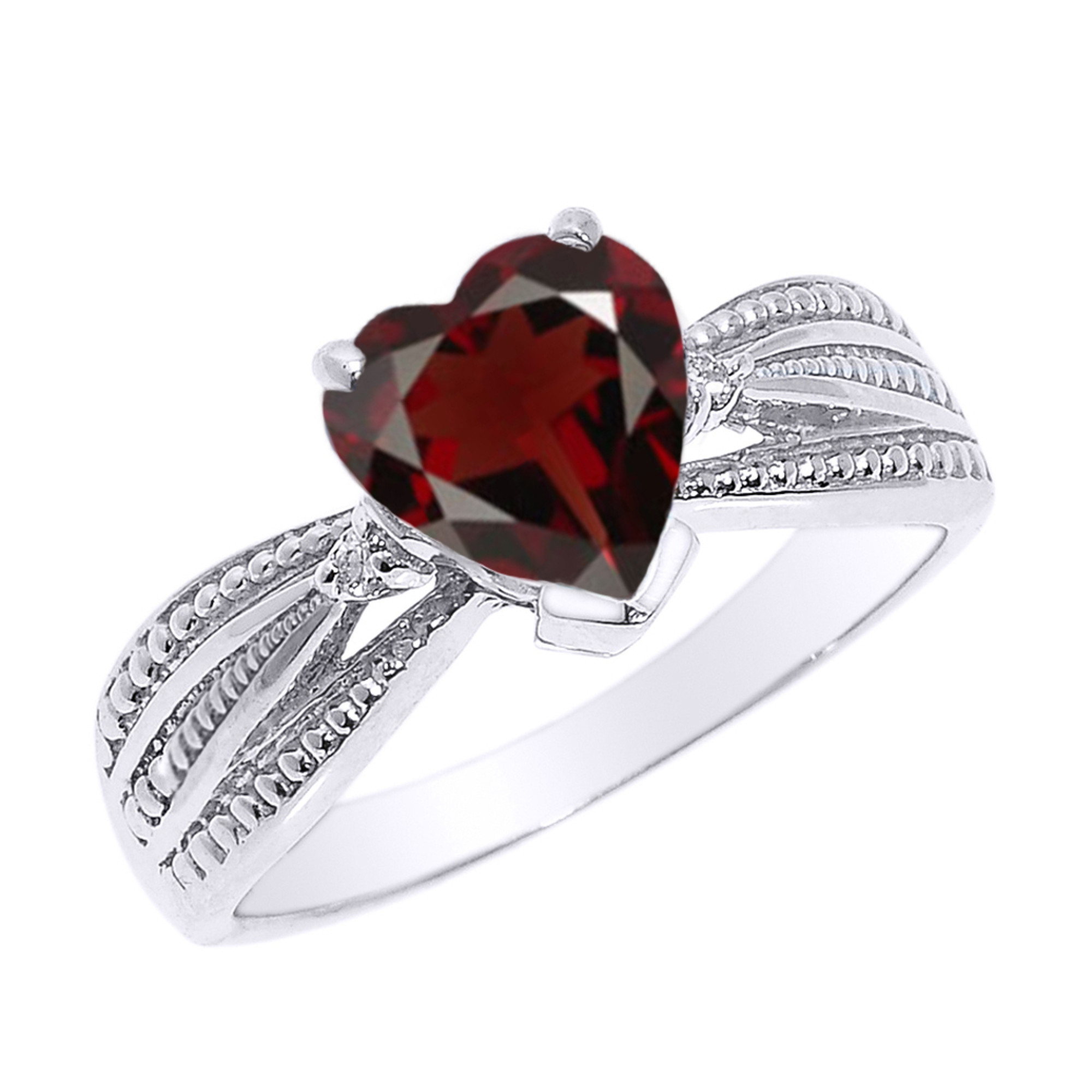 Beautiful White Gold Garnet and Diamond Proposal Ring