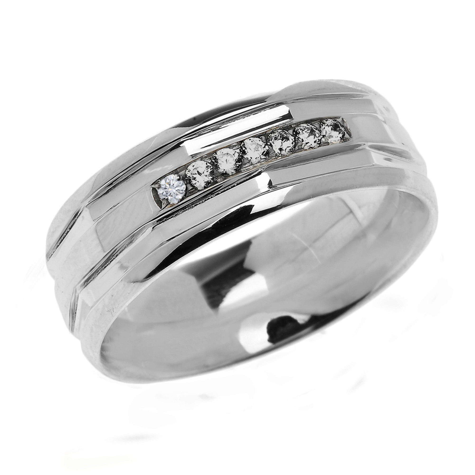 Sterling Silver Comfort Fit Modern Wedding Band with Diamonds