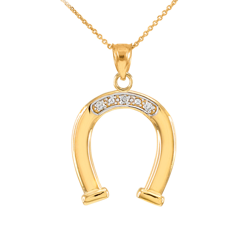 Gold Lucky Horseshoe Pendant Necklace with Diamonds Gold Horseshoe