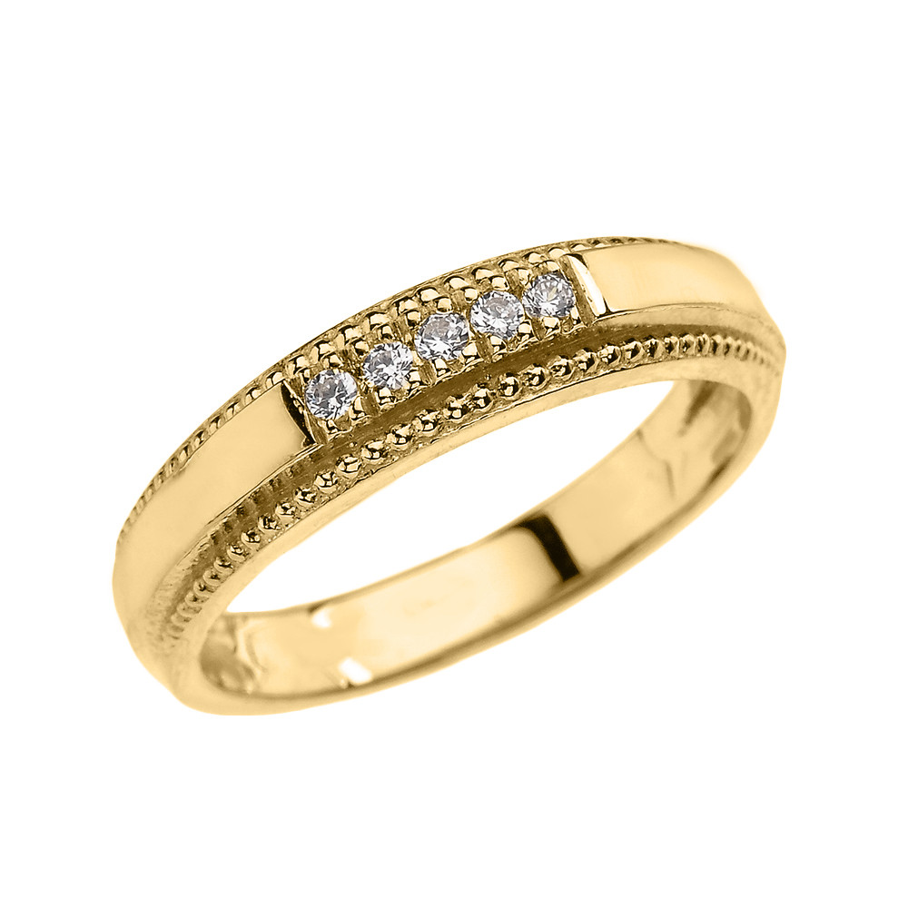 Yellow Gold Cubic Zirconia Wedding Band Ring For Men