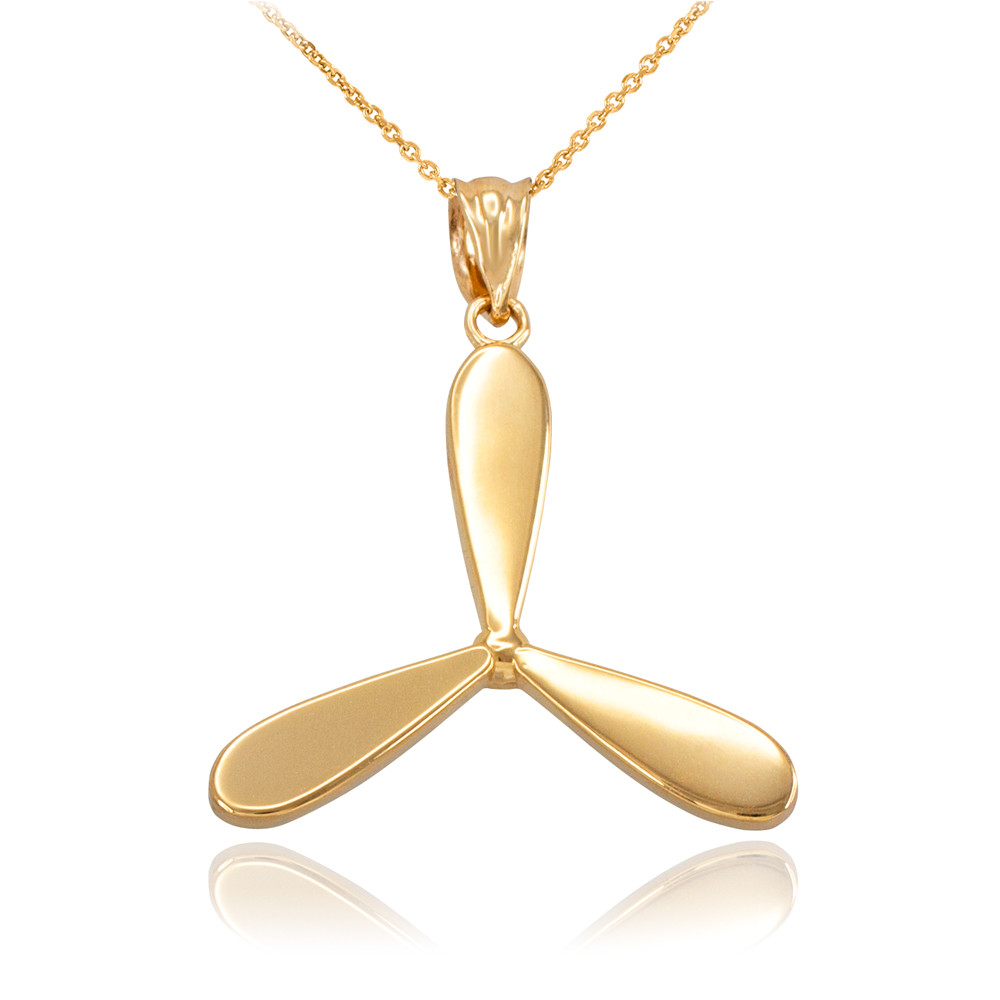 Polished Gold Airplane Propeller Pendant Necklace