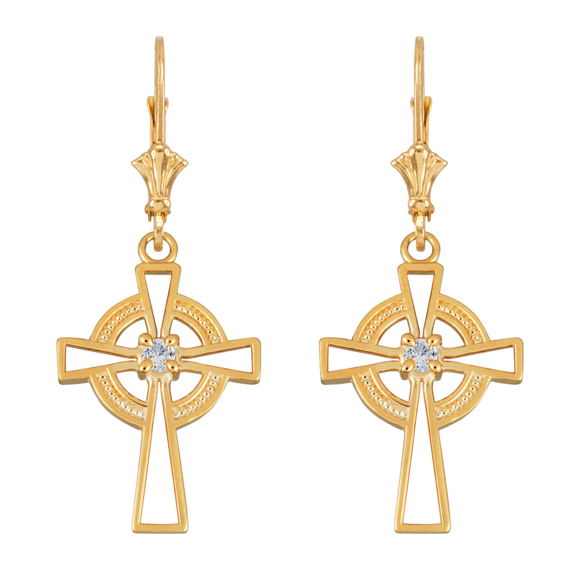 14k Gold Irish Celtic Cross Earrings(Available in Yellow/Rose/White Gold)